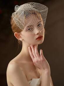 1pc New Bride Style European & American Large Mesh Veil Headdress, Bridal Hair Accessories For Wedding, Party Fall Clothes For Women Valentine's Day Accessories - White - View 2