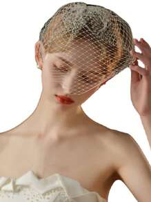 1pc New Bride Style European & American Large Mesh Veil Headdress, Bridal Hair Accessories For Wedding, Party Fall Clothes For Women Valentine's Day Accessories - White - View 5