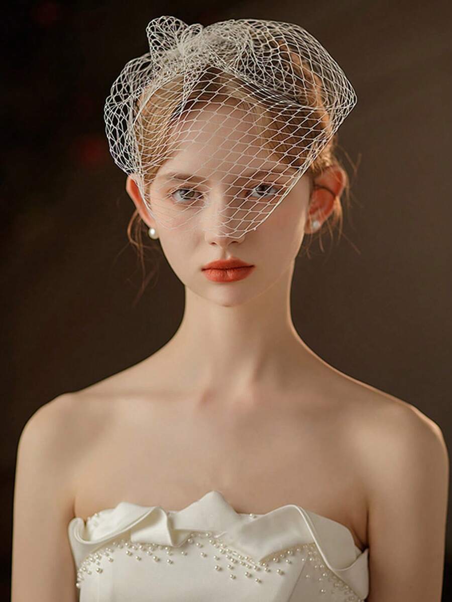 1pc New Bride Style European & American Large Mesh Veil Headdress, Bridal Hair Accessories For Wedding, Party Fall Clothes For Women Valentine's Day Accessories - White - View 1