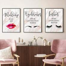 3pcs Pink Marble Cosmetic Eyelash And Eyebrow Canvas Painting Wall Art For Beauty Salon Decor, Modern Living Room And Bedroom Home Decor, No Frame