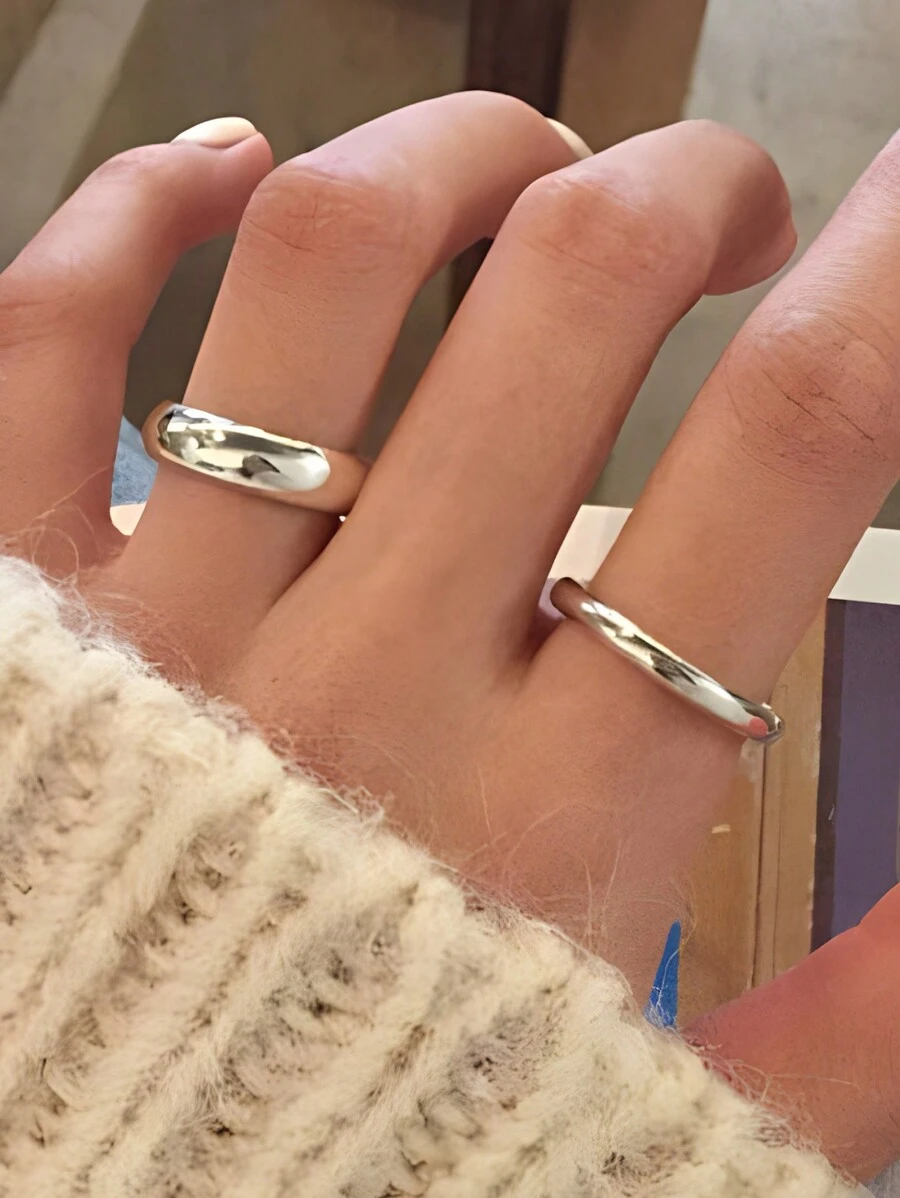 1pc S925 Sterling Silver Minimalist Smooth Line Thin Ring Heavy Craftsmanship Thread Rings Gift For Women Couple Fine Jewelry - Silver - View 1