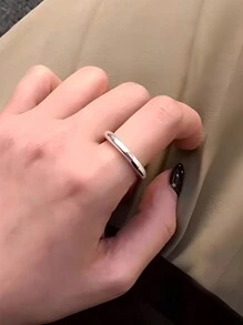 1pc S925 Sterling Silver Minimalist Smooth Line Thin Ring Heavy Craftsmanship Thread Rings Gift For Women Couple Fine Jewelry - Silver - View 2