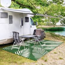 GENIMO Outdoor Rug Waterproof For Patios Clearance, Reversible Outdoor Plastic Straw Camping Rug Carpet, Large Area Rugs Mats For RV, Camper, Deck, Balcony, Porch, Beach, Picnic, Grey&White - 深綠色&白色 - 查看 2