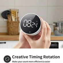 1pc Kitchen Timer Rotating Led Digital Timer Manual Countdown Clock For Cooking Studying Fitness Stopwatch Time Manager - White - View 1