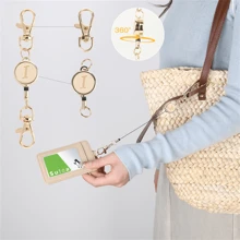1pc Fashion Gold Plated Adjustable Initial Hook Clasp - Multi-Purpose Retractable Lanyard For Bags, Cards, Keys, Convenient For Daily Use, Personalized Gift - Apricot - View 2