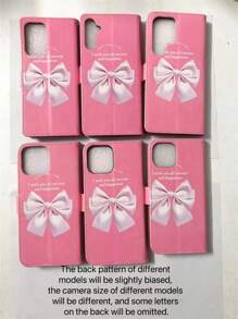 Peach Large Bow Faux Pearl Decor Wristband Case Compatible With IPhone 16, IPhone 16 Pro, IPhone 16 Plus, IPhone 16 Pro Max, Galaxy S25 Ultra, Galaxy S24 Ultra 5G