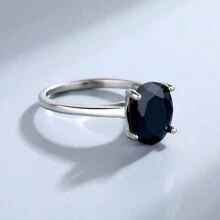 1入組S925純銀圓環帶黑色方晶鋯石適合女士,歐美風格 - 黑色 - 查看 3