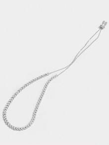 925純銀鋯石鑲嵌1入經典、奢華、華麗且時尚的小麥設計可調節鍊子項鍊,是日常生活、派對、生日、旅行、情人節和約會的完美裝飾品,適合女性佩戴 - 銀色 - 查看 3
