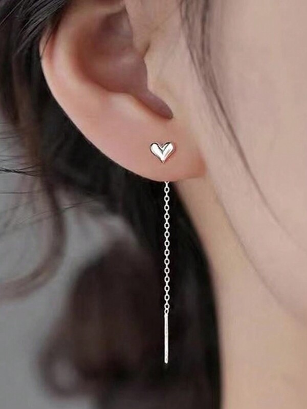 1 Paire De Clous D'oreille De Coeur D'amour En Argent Sterling 925 Nouvel Style De Longue Boucles D'oreilles À Pompons En Chaîne Plaquées Or 18k Bijoux De Goutte De Boucles D'oreilles De Mariage Pour Femme