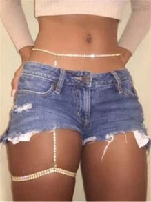 1 件性感比基尼简约水钻腰链，女士个性化夜总会身体首饰