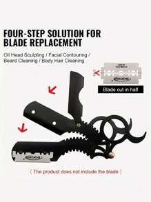 Navaja De Corte Y Afeitado De Cabello Para Hombres, 1 Pieza Navaja De Corte Y Afeitado De Cabello De Borde Recto, Soporte De Hoja De Afeitar Manual Plegable De Acero Inoxidable Para Afeitado, Herramienta Para Recortar La Barba - Multicolor - Ver 5