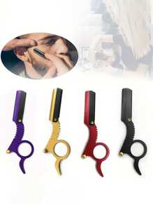 Navaja De Corte Y Afeitado De Cabello Para Hombres, 1 Pieza Navaja De Corte Y Afeitado De Cabello De Borde Recto, Soporte De Hoja De Afeitar Manual Plegable De Acero Inoxidable Para Afeitado, Herramienta Para Recortar La Barba - Multicolor - Ver 2