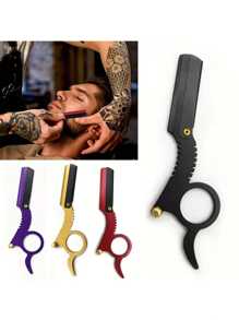 Navaja De Corte Y Afeitado De Cabello Para Hombres, 1 Pieza Navaja De Corte Y Afeitado De Cabello De Borde Recto, Soporte De Hoja De Afeitar Manual Plegable De Acero Inoxidable Para Afeitado, Herramienta Para Recortar La Barba - Multicolor - Ver 6