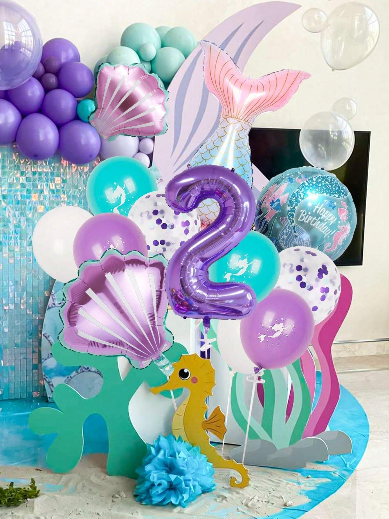 13pcs/Set Mermaid Tail Balloons Kit, Comes With Confetti, Mermaid Tail