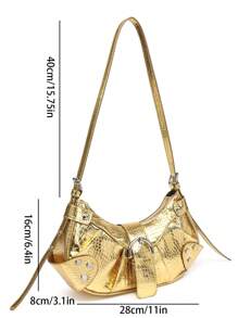 Lightweight Portable Vintage Crossbody Bag For Women: Punk & Gothic Y2K Style Vegan Leather Motorcycle Purse With Rivets, Metal Chains & Adjustable Strap – Accessories For Teens, College Girls, Street Fashion, Concerts, Music Festivals, And Edgy Outfits. - Vàng - Xem 5