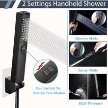 Stainless Steel Square Showerhead And Handheld Showerhead Combo Set With Shower Hose, High Pressure And Switchable Shower Modes - Black - View 4