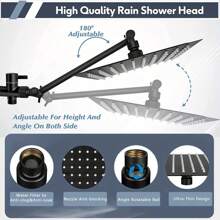 Stainless Steel Square Showerhead And Handheld Showerhead Combo Set With Shower Hose, High Pressure And Switchable Shower Modes - Black - View 5