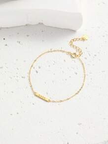 1件女式925純銀鍍金光滑手鍊,時尚百搭的女士珠寶禮物 - 金色 - 查看 1