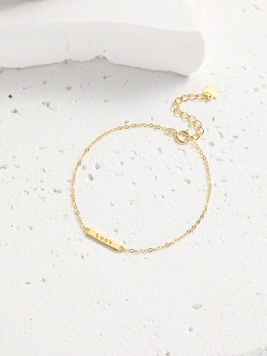 1件女式925純銀鍍金光滑手鍊,時尚百搭的女士珠寶禮物 - 金色 - 查看 1