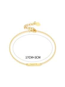 1件女式925純銀鍍金光滑手鍊,時尚百搭的女士珠寶禮物 - 金色 - 查看 5