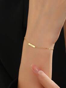 1件女式925純銀鍍金光滑手鍊,時尚百搭的女士珠寶禮物 - 金色 - 查看 4