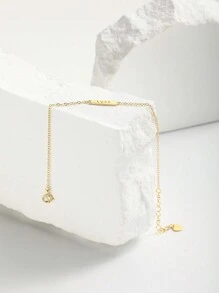 1件女式925純銀鍍金光滑手鍊,時尚百搭的女士珠寶禮物 - 金色 - 查看 3