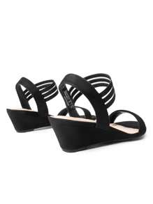Women's Wedge Sandals Slip On Low Heel  Elastic Ankle Strap Vacation Business Casual Dress Shoes - Black - View 7