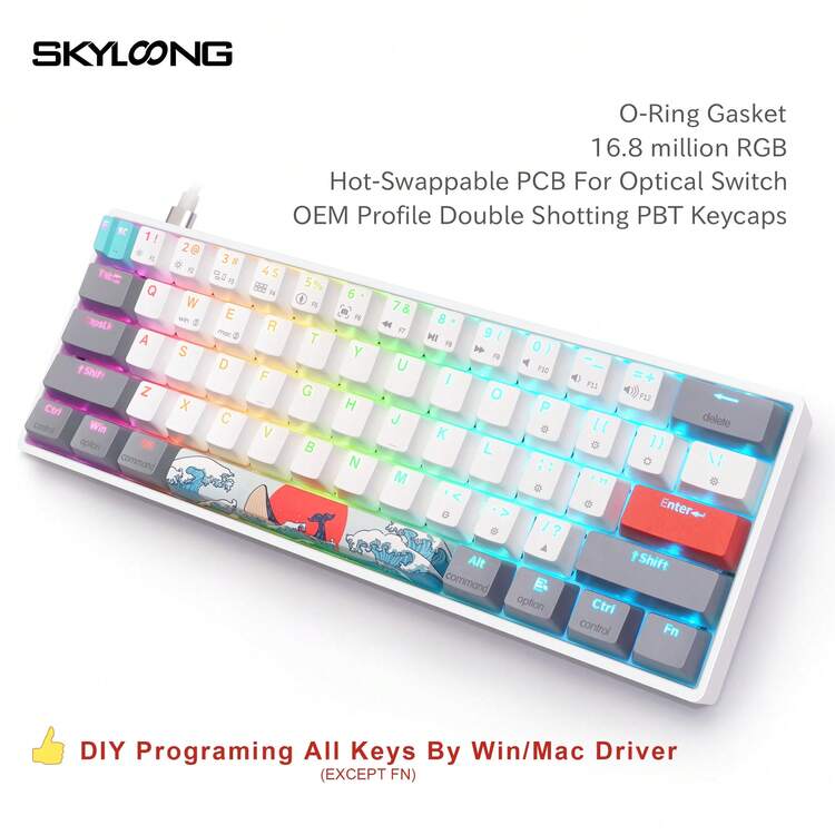 SKYLOONG SK61 USB有線鍵盤 60%規格 RGB背光機械鍵盤 熱插拔光學開關 PBT二合一鍵帽 觸覺/線性開關 電競鍵盤 - SEA 與 SUN V2 - 查看 2