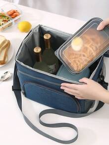 1 件保溫午餐袋適合返校季,簡單午餐袋適合學生和上班族,大容量厚鋁箔野餐袋適合戶外活動 - 藏青色 - 查看 2