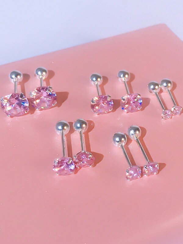 Ein Paar 3/4/5/6/7mm pink Strass-Ohrstecker für Frauen für die tägliche Dekoration
