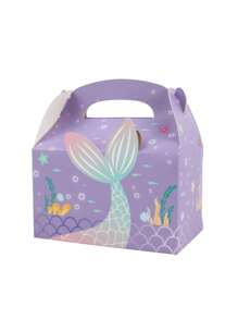 3入組手提袋狀人魚尾巴派對禮物盒，包裝烘焙禮物肥皂糖果巧克力餅乾盒，完美的紙板糖果巧克力禮物盒，用於婚禮派對和派對禮物盒，生日裝飾 - 彩色 - 查看 7