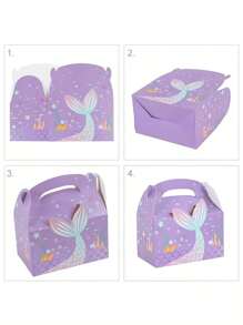 3入組手提袋狀人魚尾巴派對禮物盒，包裝烘焙禮物肥皂糖果巧克力餅乾盒，完美的紙板糖果巧克力禮物盒，用於婚禮派對和派對禮物盒，生日裝飾 - 彩色 - 查看 6