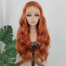 薑色蕾絲前髮套毫不粘懸,身體波薑橙色合成長波浪髮,適用於女性中分前拔髮13x4x1蕾絲假髮柔軟光滑耐高溫合成纖維頭髮日常使用 - 薑色 - 查看 1