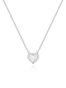 1 件 S925 银全水钻心形项链，适合女士 - 时尚、奢华、百搭的珠宝礼物，适合情人节 - 銀色 - 查看 5