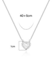1 件 S925 银全水钻心形项链，适合女士 - 时尚、奢华、百搭的珠宝礼物，适合情人节 - 銀色 - 查看 6