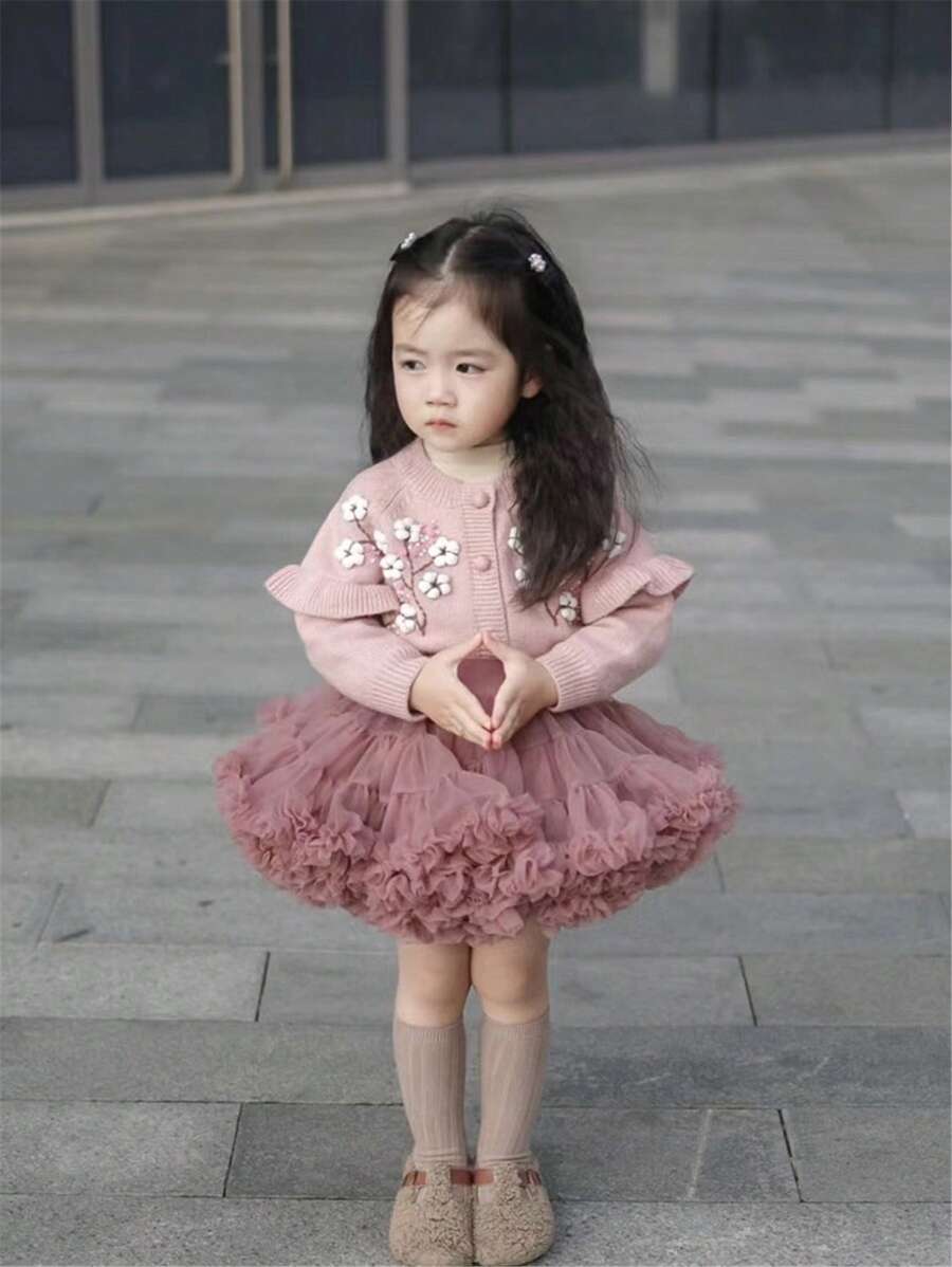 Young Girl Wide Waistband Ballet Princess Cake Puff TUTU Skirt In Sheer Netting Fabric