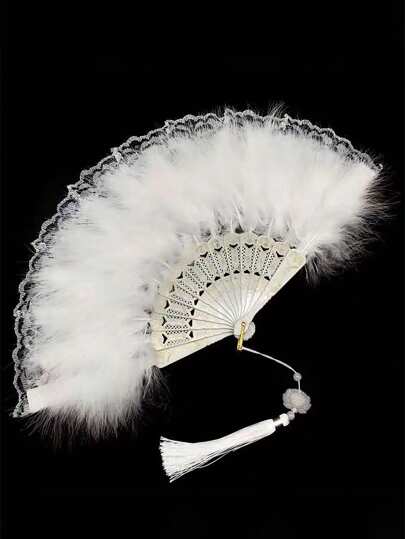 1pc Vintage Folding Feather Hand Fan For Women, Classical Dance Cheongsam Fashion Show Palace Fan, Fairy Performance Feather Fan Halloween Valentine's Day Halloween Costumes Women