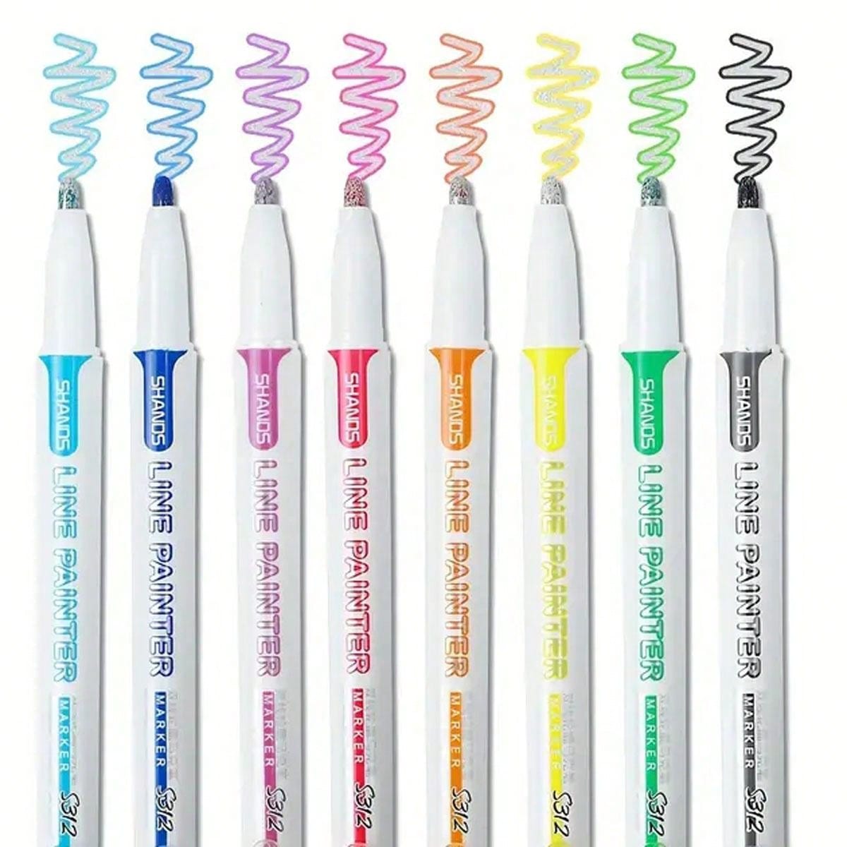 1set 8 Colors Dual Tip Outline Markers, Bright & Fast Drying Pens For