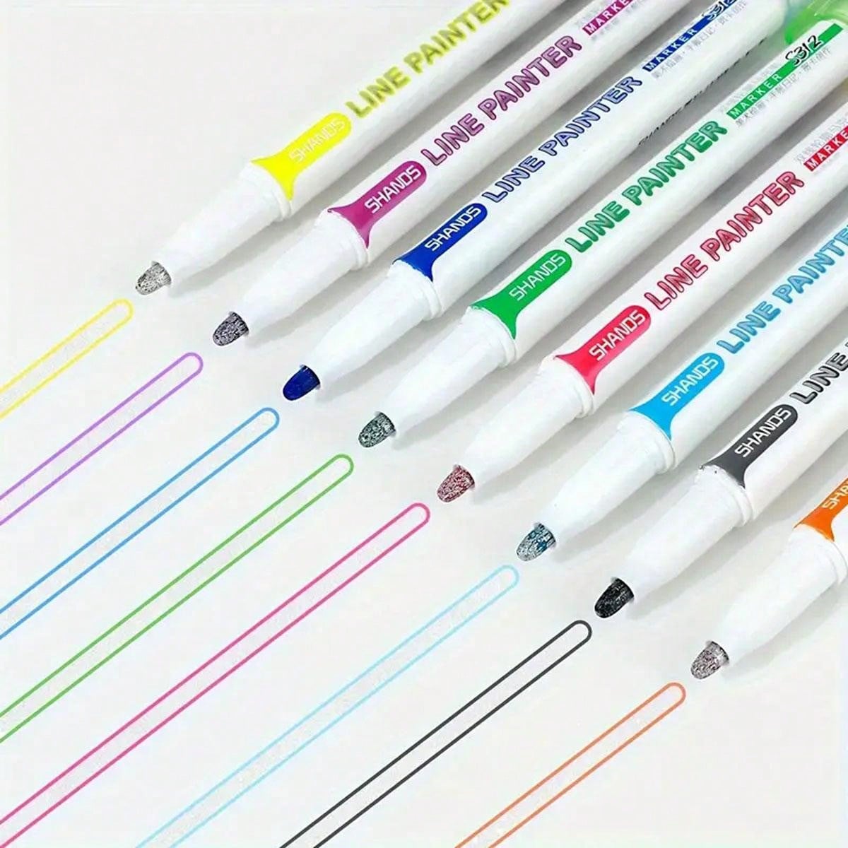 1set 8 Colors Dual Tip Outline Markers, Bright & Fast Drying Pens For