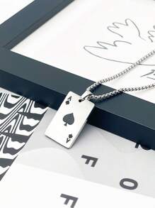 1個創意復古316l鈦鋼方形吊墜項鍊,以撲克主題的黑桃和紅心為設計靈感,可作為毛衣鏈,歐美風情情侶項鍊 - 黑色 - 查看 5
