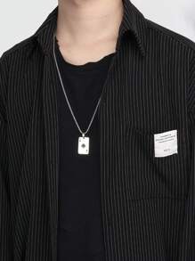 1個創意復古316l鈦鋼方形吊墜項鍊,以撲克主題的黑桃和紅心為設計靈感,可作為毛衣鏈,歐美風情情侶項鍊 - 黑色 - 查看 3