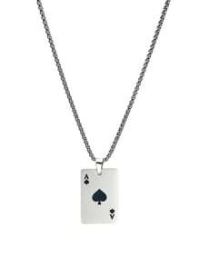 1個創意復古316l鈦鋼方形吊墜項鍊,以撲克主題的黑桃和紅心為設計靈感,可作為毛衣鏈,歐美風情情侶項鍊 - 黑色 - 查看 6