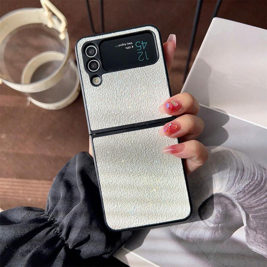 1 件白色闪光翻盖可折叠手机壳，防震保护套，兼容 Galaxy Zflip3 4 5 Zfold 3 4 5 P50 Pocket - 白色 - 查看 1