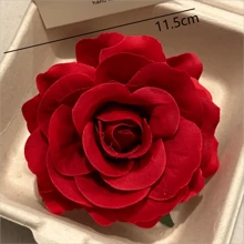 1入組女性紅色玫瑰花設計復古髮夾,適用於度假和派對妝扮 - 玫瑰紅 - 查看 6