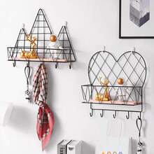 1個有木質橫板和掛鉤的門廳鑰匙架,壁掛式儲物架,裝飾性懸浮式客廳臥室牆壁壁架 - 黑色 - 查看 1