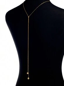 SYMFNY 1pc 925 Sterling Silver Minimalist Round Bead Pendant Adjustable Tassel Hanging Multi-Way Long Necklace Sweater Chain Or Back Chain - Yellow Gold - View 4