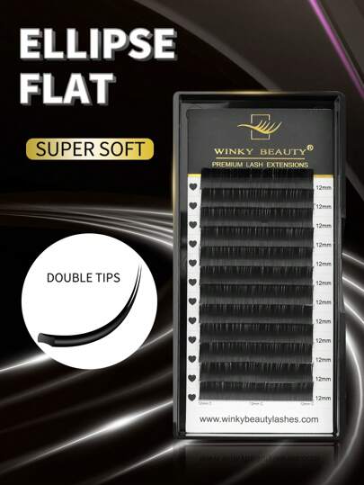 Winky Beauty Ellipse Flat Lashes Extension Single Length 8-15mm Natural Soft Silk Classic Single Dense 12 Rows 0.15mm/0.20mm Planting Individual False Eyelashes Premium Wire Matte Black Makeup For Professional Lash Artist Lash Clusters,Eye Lash Clusters,Individual Eyelashes,Lashes,Fake Lashes