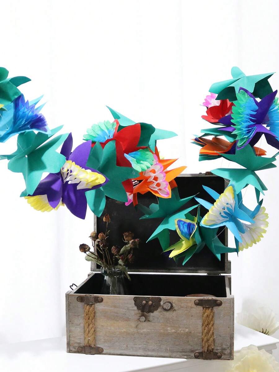 1pc Hawaiian Style 3d Paper Flower, Hexagonal Paper Flower Banner Party Decoration For Festivals, Scenes, And Wall Backgrounds - Multicolor - View 1