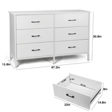 47.3'' Drawer Dresser Chest Of 6 Drawers For Bedroom, Steel Frame, Black Storage Cabinet - trắng - Xem 5