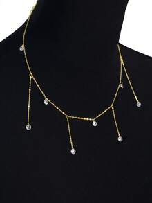 1條個性化時尚925純銀流蘇項鍊,鑲嵌立方氧化鋯 - 金黃色 - 查看 2